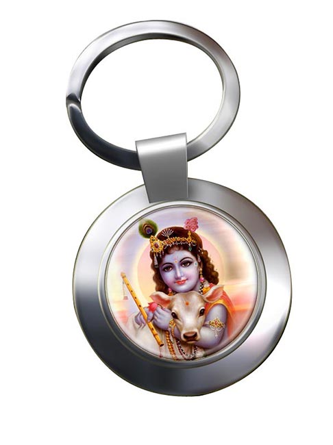 Infant Krishna Leather Chrome Key Ring